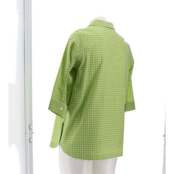 NWT JOAN RIVERS TEXTURED BUTTON FRONT SHIRT W/SIDE BUTTONS LIME GREEN XXS - Picture 4 of 11